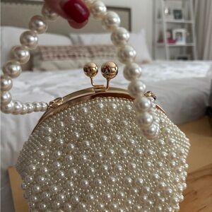 Pearl-Studded Cream Clutch